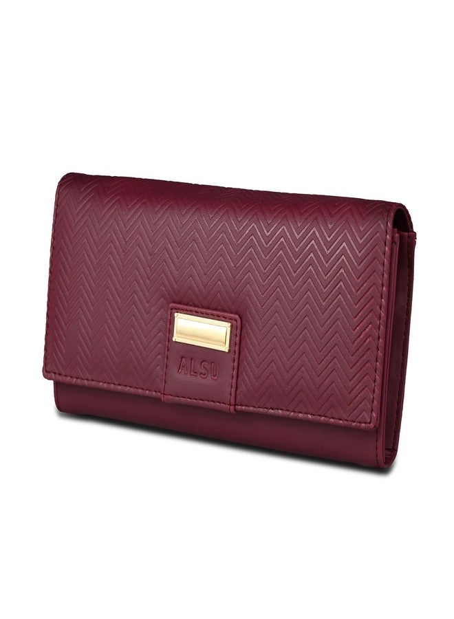 ALSU Women's Maroon Wallet Hand Purse Clutch Vegan Leather | Embossed Design | Phone Pocket | 4 Card Pocket (nur-002mar) - Image 1